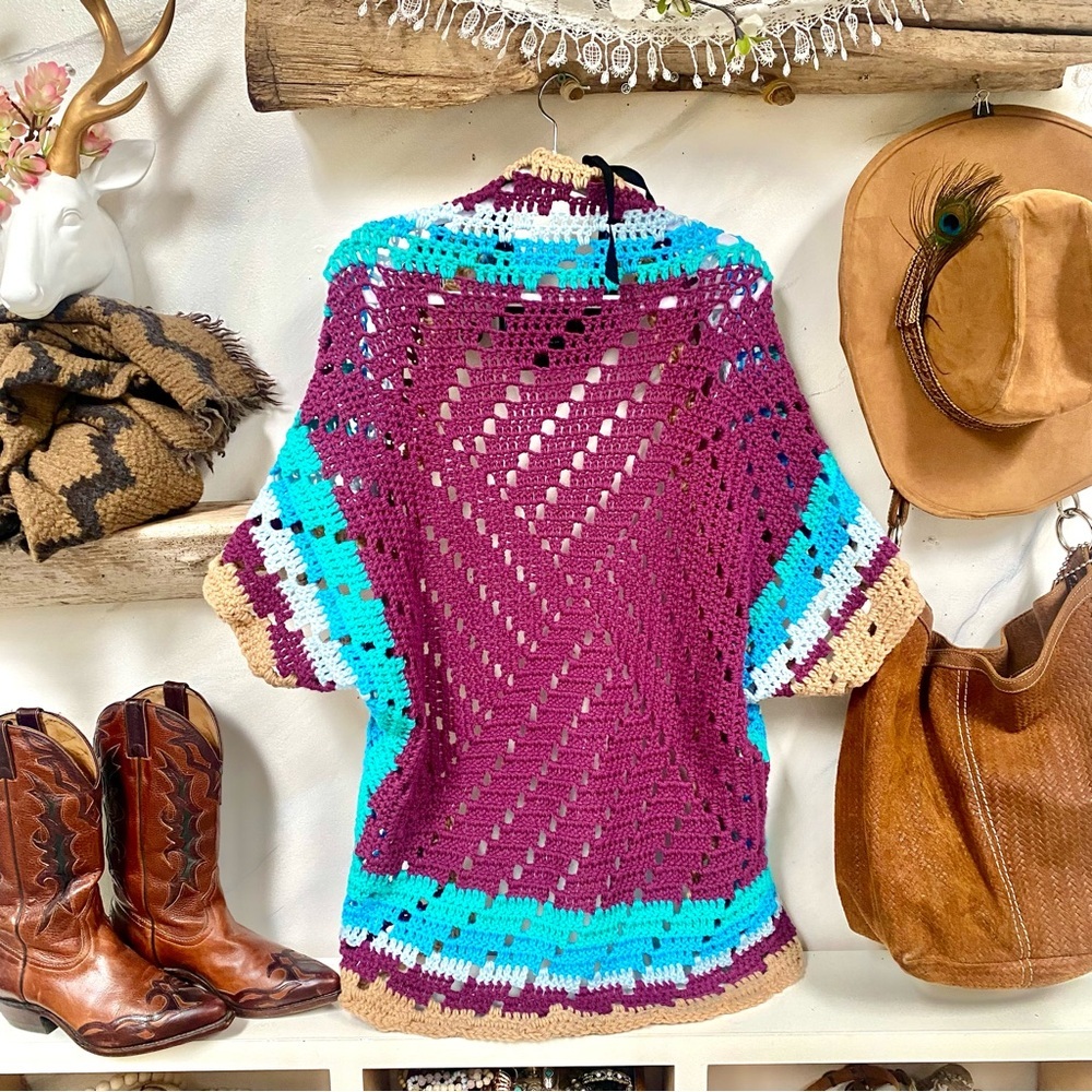 Vintage Multicolor Crochet Cardigan - Picture 6 of 8